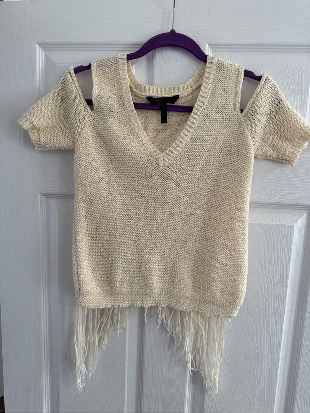 BCBGMaxAzria Cream Knit Sweater Top with Textured Stitching